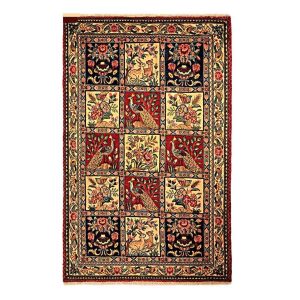 Hand-Knotted Persian Bakhtiyari Cubes Rug (Traditional Bakhtiari Garden Khesti) – Cream Wool