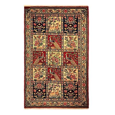 Hand-Knotted Persian Bakhtiyari Cubes Rug (Traditional Bakhtiari Garden Khesti) - Cream Wool