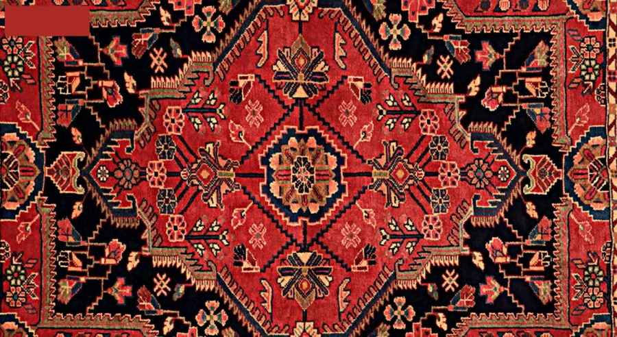 Hand-Knotted Persian Hamadan Nice Rug (Traditional Floral Medallion) – Black & Red Wool