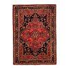 Hand-Knotted Persian Hamadan Nice Rug (Traditional Floral Medallion) - Black & Red Wool