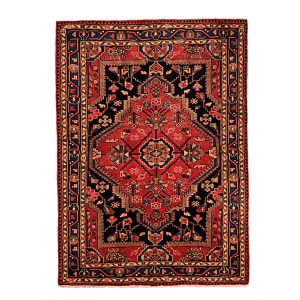 Hand-Knotted Persian Hamadan Nice Rug (Traditional Floral Medallion) – Black & Red Wool