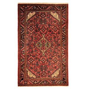 Hand-Knotted Persian Hamadan Nima Rug (Tribal Geometric Medallion) – Red Wool