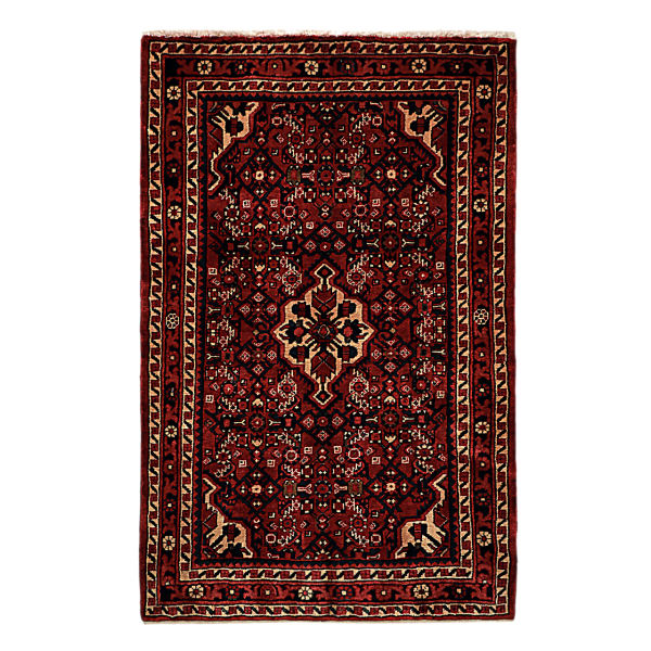 Hand-Knotted Persian Hamadan Rug (Traditional Floral Medallion Pattern) – Red Wool