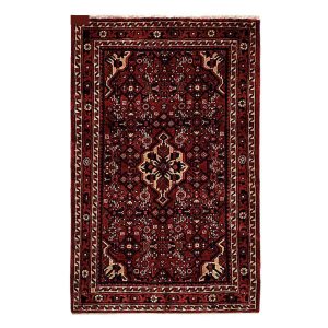 Hand-Knotted Persian Hamadan Rug (Traditional Floral Medallion Pattern) – Red Wool