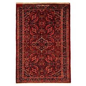 Hand-Knotted Persian Hamadan Tribal Rug (Traditional Floral Medallion) – Dark Red Wool