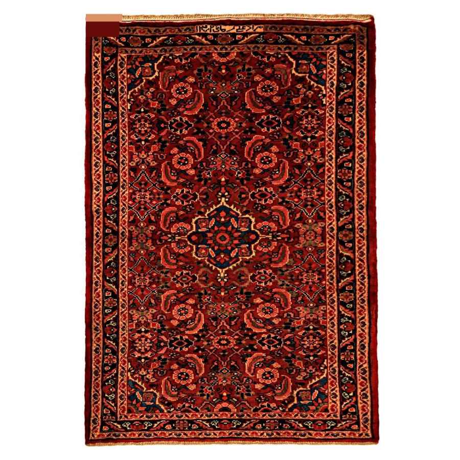 Hand-Knotted Persian Hamadan Tribal Rug (Traditional Floral Medallion) – Dark Red Wool