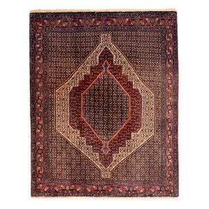Hand-Knotted Persian Kurdistan Rug (Tribal Mahi Medallion / Herati) – Brown Wool