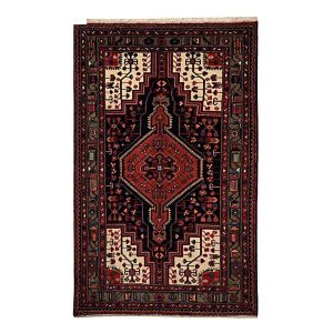Hand-Knotted Persian Hamadan Arami Rug (Tribal Geometric Medallion) – Brown & Red Wool