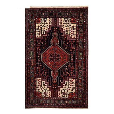 Hand-Knotted Persian Hamadan Arami Rug (Tribal Geometric Medallion) - Brown & Red Wool