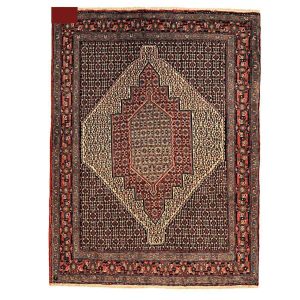 Hand-Knotted Persian Kurdistan Rug (Tribal Mahi Medallion / Herati) – Red Wool