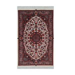 Hand-Knotted Persian Bijar Diba Rug (Iron Rug Classical Floral Medallion) – Cream Silk & Wool
