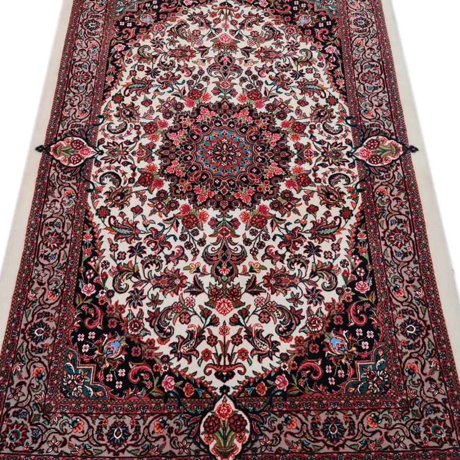 Hand-Knotted Persian Bijar Diba Rug (Iron Rug Classical Floral Medallion) – Cream Silk & Wool