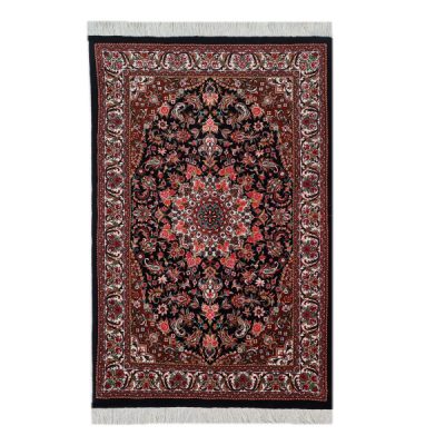 Hand-Knotted Persian Bijar Ghajar Rug (Iron Rug Classical Floral Medallion) - Black Silk & Wool