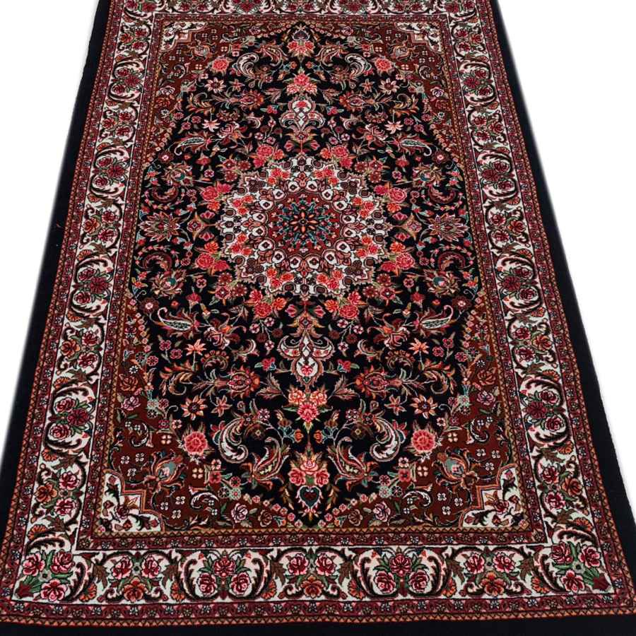 Hand-Knotted Persian Bijar Ghajar Rug (Iron Rug Classical Floral Medallion) – Black Silk & Wool