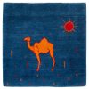 Hand-Knotted Persian Pictorial Gabbeh Rug - Camel Motif in Navy Blue Wool