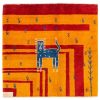Hand-Knotted Persian Pictorial Gabbeh Rug - Cat Motif in Orange Wool