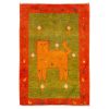 Hand-Knotted Persian Lion Motif Gabbeh Rug - Green Wool