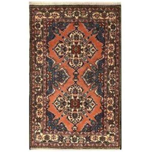 Hand-Knotted Persian Hamadan Kimiya Rug (Tribal Floral Medallion Design) – Cream Wool