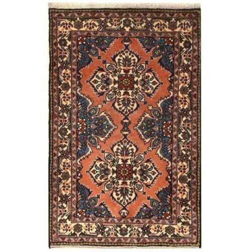 Hand-Knotted Persian Hamadan Kimiya Rug (Tribal Floral Medallion Design) - Cream Wool