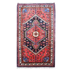 Hand-Knotted Persian Hamadan Flowers Rug (Tribal Geometric Medallion) – Red Wool