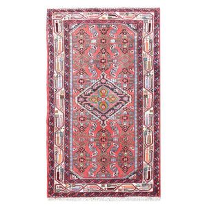 Hand-Knotted Persian Hamadan Silva Rug (Tribal Geometric Medallion) – Red Wool