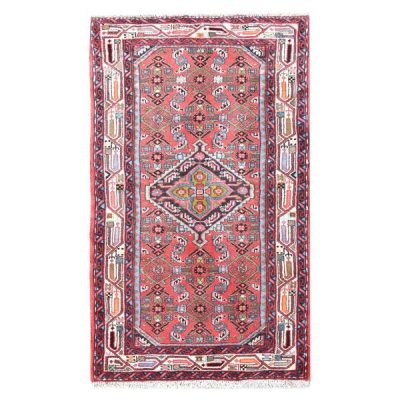 Hand-Knotted Persian Hamadan Silva Rug (Tribal Geometric Medallion) - Red Wool