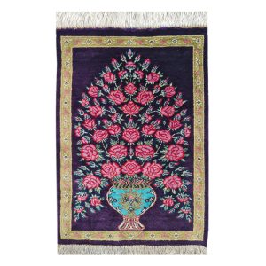 Hand-Knotted Persian Qom Silk Rug (Elegant Flower Pot Vase Design) – Purple