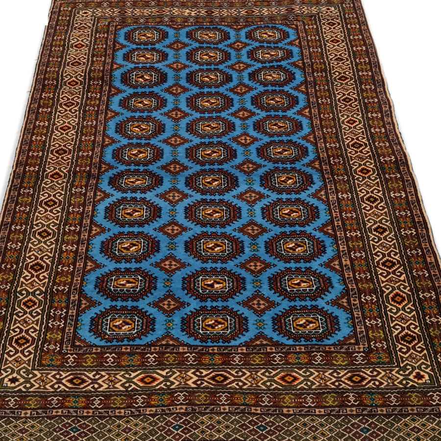 Hand-Knotted Persian Turkmen Dalan Rug (Tribal Bukhara Design Pattern) – Brown Wool