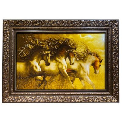 Hand-Knotted Persian Silk Pictorial Wall Hanging Rug – Golden Horse Design, Tabriz