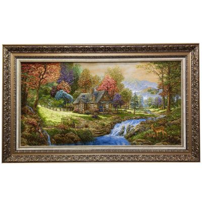 Hand-Knotted Persian Silk Pictorial Wall Hanging Rug – Kebria Rural Landscape, Tabriz