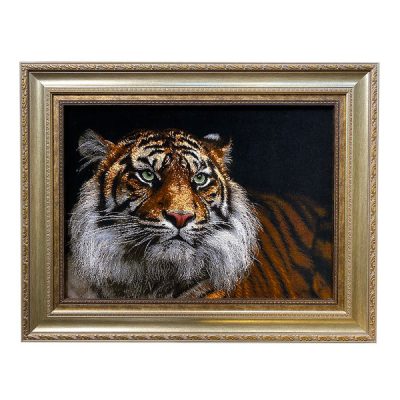 Hand-Knotted Persian Silk and Wool Pictorial Wall Hanging Rug – Tiger Design, Tabriz