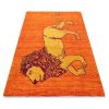Hand-Knotted Persian Lion Motif Gabbeh Rug - Orange Wool
