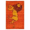 Hand-Knotted Persian Lion Motif Gabbeh Rug - Orange Wool