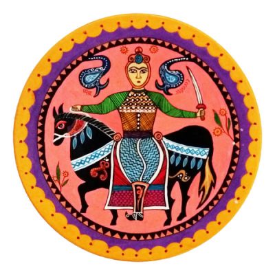 Hand-Painted Rajasthani Pottery Decorative Display Plate, Traditional Indian Artistic Design