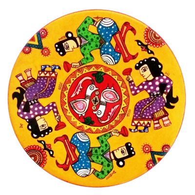 Hand-Painted Rajasthani Pottery Decorative Display Plate, Traditional Indian Artistic Design
