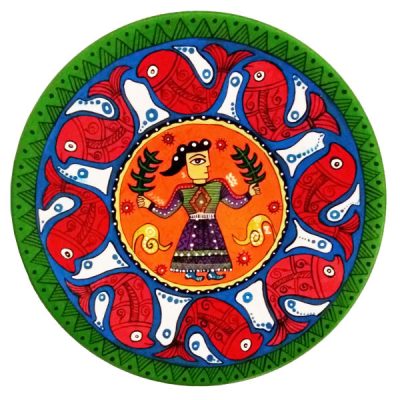 Hand-Painted Rajasthani Pottery Decorative Display Plate, Traditional Indian Artistic Design
