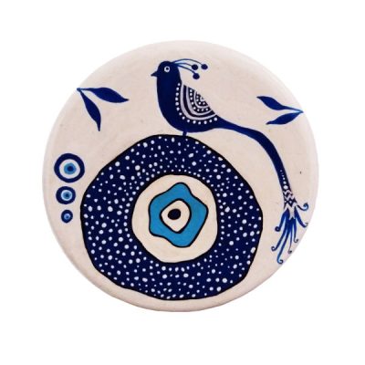 Hand-Painted Persian Pottery Decorative Display Plate, Nazar Bird II Traditional Iranian Design