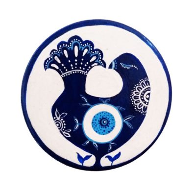 Hand-Painted Persian Pottery Decorative Display Plate, Nazarian Persian Bird Design