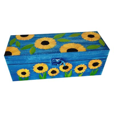 Wooden Box for Gift Giving with Artistic Pattern Sun Flower