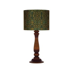 Traditional Urn-Shaped Wooden Table Lamp with Persian-Inspired Almasi Shade