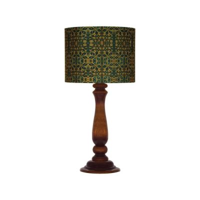 Traditional Urn-Shaped Wooden Table Lamp with Persian-Inspired Almasi Shade