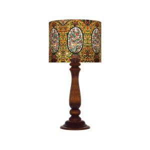 Traditional Wooden Table Lamp with Persian-Inspired Arami Shade