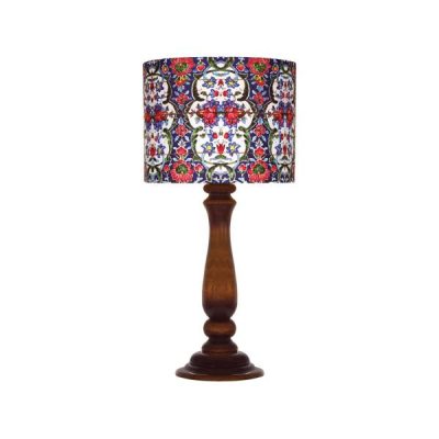 Traditional Wooden Table Lamp with Persian-Inspired Shade
