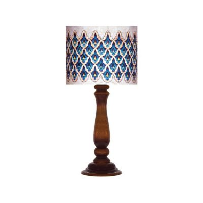 Traditional Wooden Table Lamp with Persian-Inspired Iblue Shade