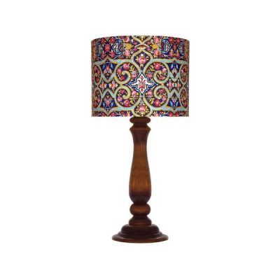 Traditional Wooden Table Lamp with Persian-Inspired Kashi Pattern Shade