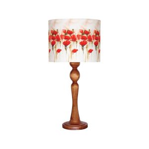 Traditional Wooden Table Lamp with Flowers Lampshade