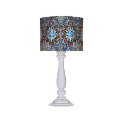 Traditional Wooden Table Lamp with Persian-Inspired Samin Shade