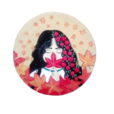 Hand-Painted Persian Pottery Decorative Display Plate, Autumn Girl Design