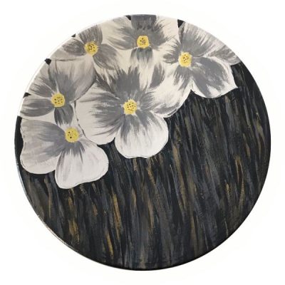 Hand-Painted Persian Pottery Decorative Display Plate, White Flowers on Dark Gray Design