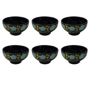 Handcrafted Pottery Bowl with Flowers Design – For Yogurt, Desserts, Salad, & Noodles (Set of 6)